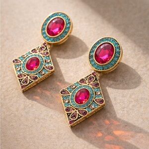 Vintage-Inspired Multicolor Crystal Stud Earrings